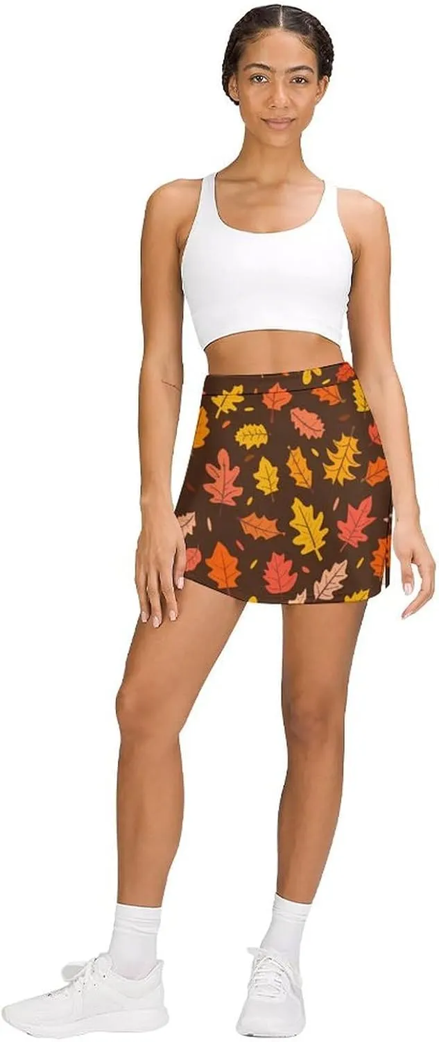 Autumn Leaves Women's Skort Athletic Skirt Golf Skorts A-line Skirts with Built-in Shorts Pockets