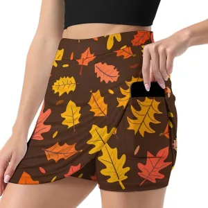 Autumn Leaves Women's Skort Athletic Skirt Golf Skorts A-line Skirts with Built-in Shorts Pockets
