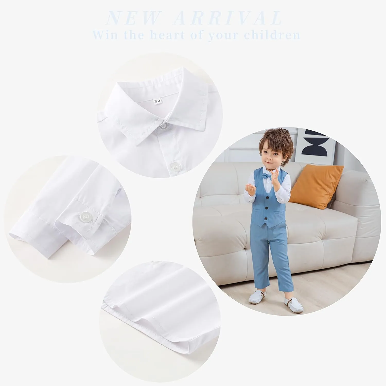 Baby Boys Gentleman Formal Suit Set with Vest, Pant, Shirt, and Bow Tie, Weding 4Pcs Outfit