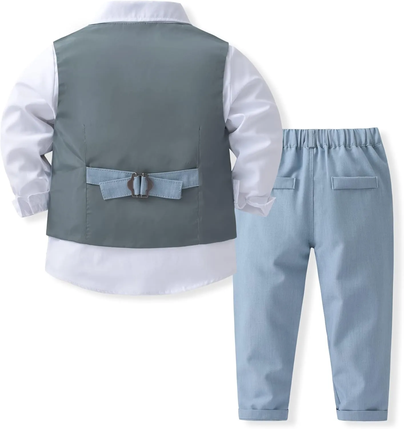Baby Boys Gentleman Formal Suit Set with Vest, Pant, Shirt, and Bow Tie, Weding 4Pcs Outfit