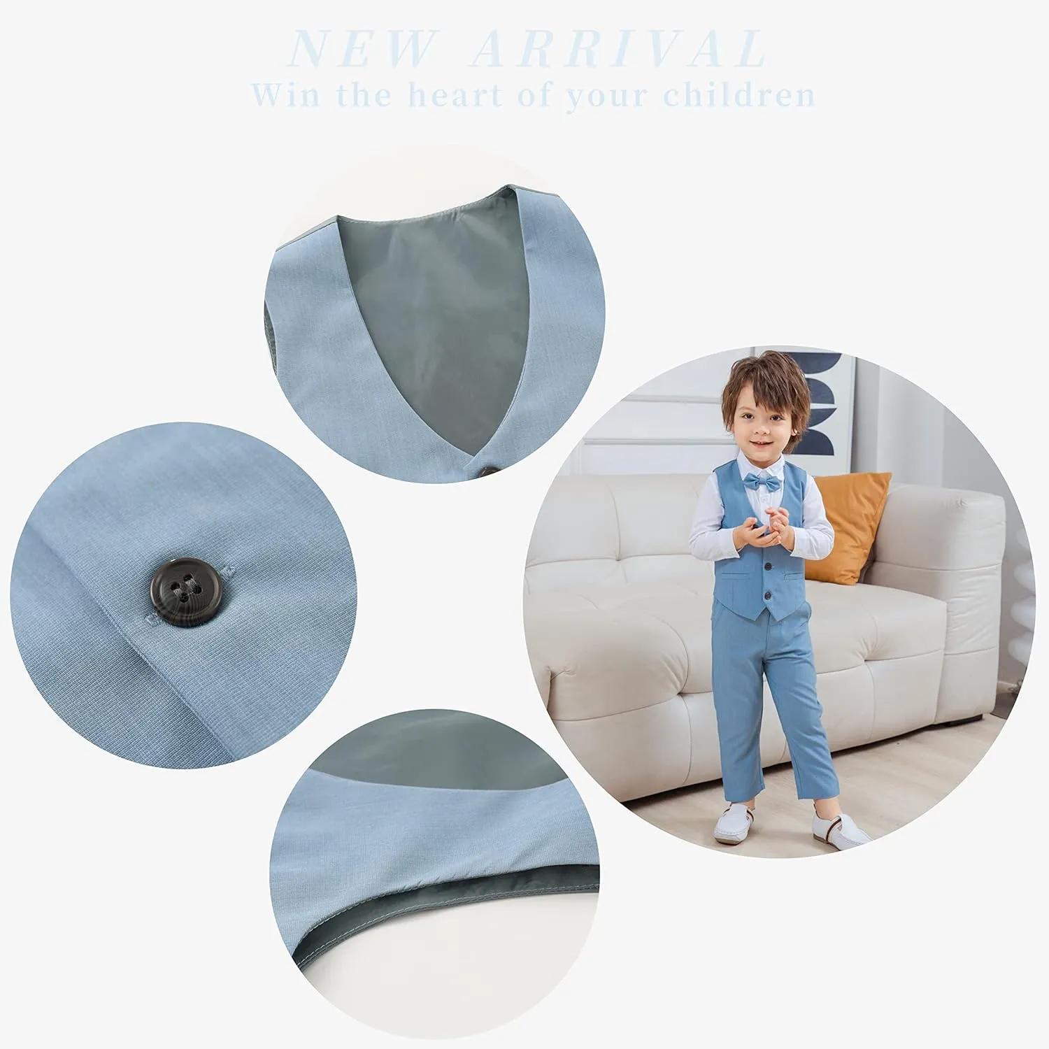 Baby Boys Gentleman Formal Suit Set with Vest, Pant, Shirt, and Bow Tie, Weding 4Pcs Outfit