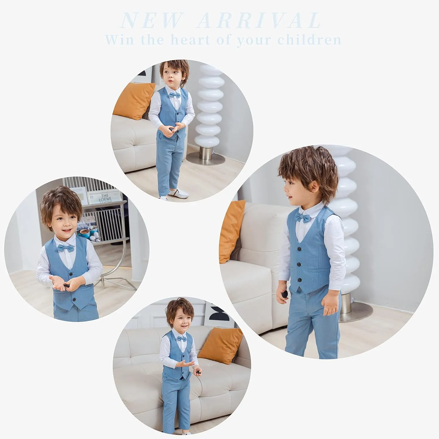Baby Boys Gentleman Formal Suit Set with Vest, Pant, Shirt, and Bow Tie, Weding 4Pcs Outfit