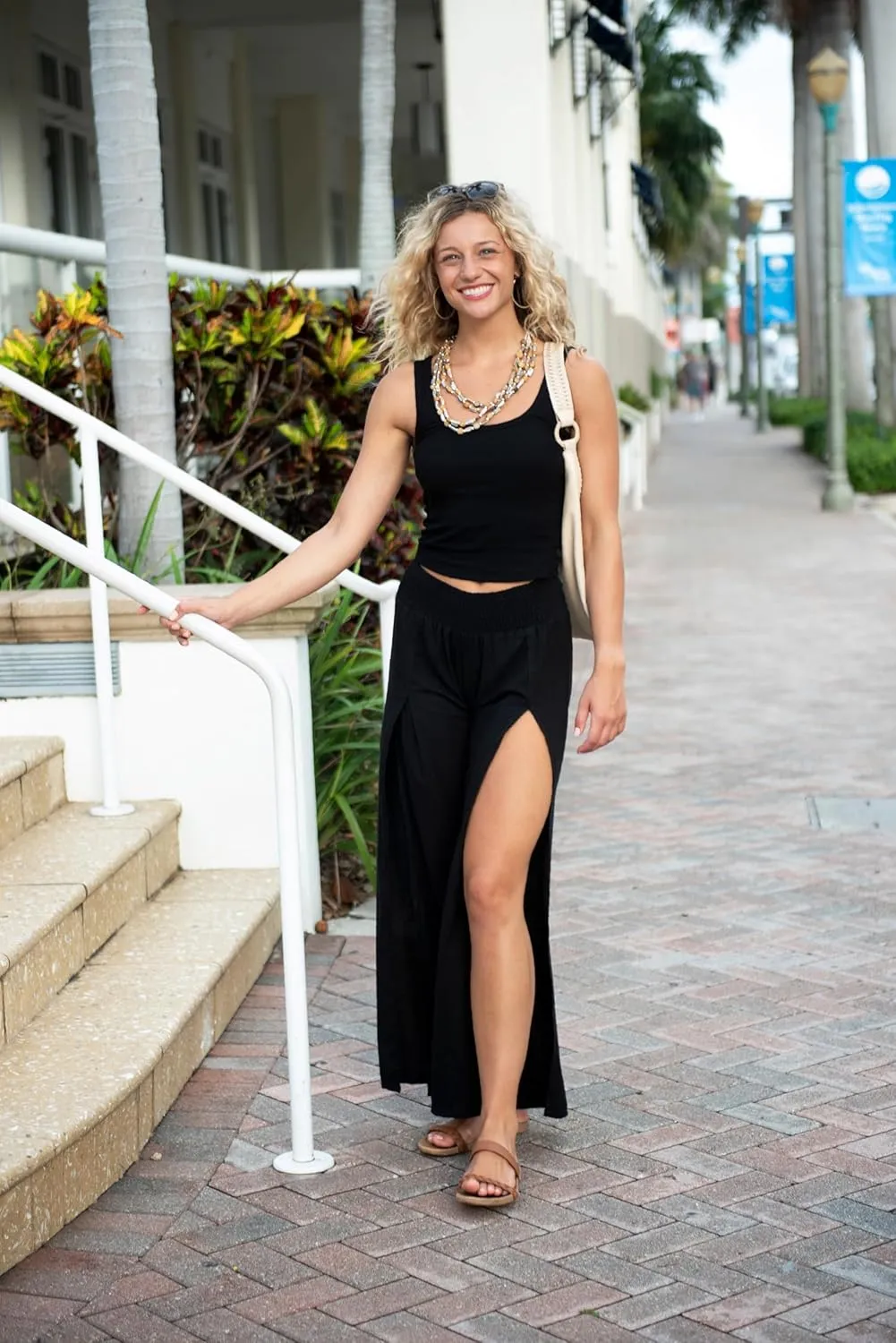Back From Bali Womens Palazzo Pants Wide Leg Loose Beach Pants with Slit Boho Swimsuit Cover Up