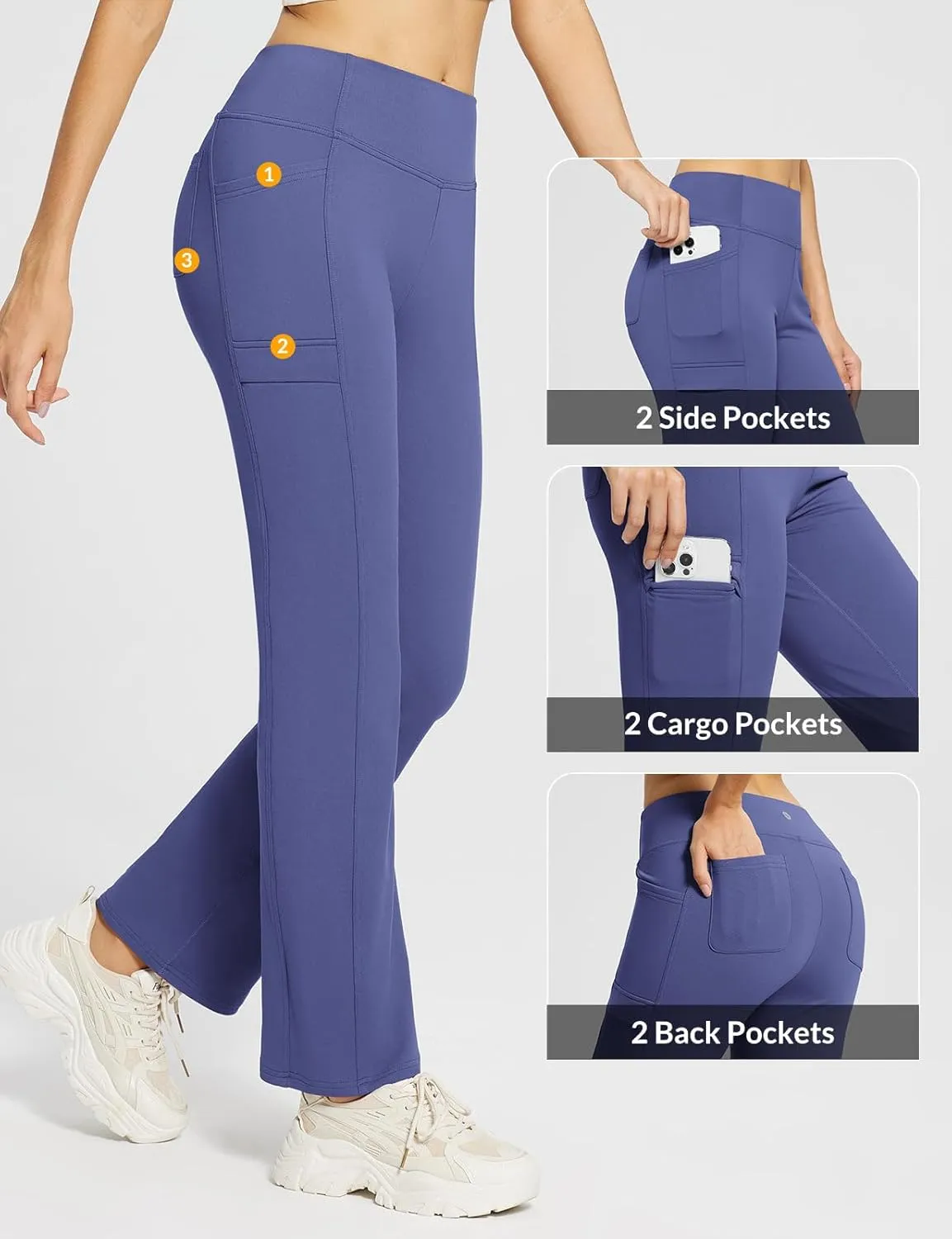 baleaf Women's Fleece Lined Pants Yoga Pants Warm Thermal Winter High Waisted Straight Leg Leggings with 6 Pockets