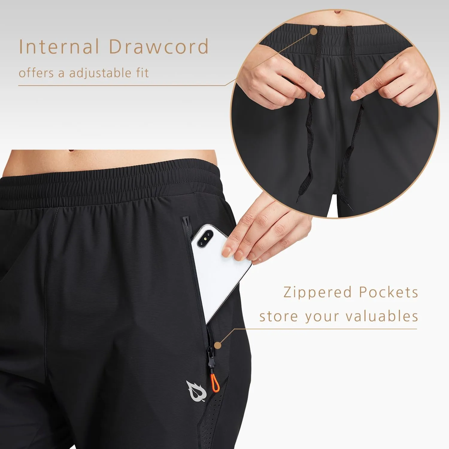 baleaf Women's Joggers Running Hiking Pants Lightweight Quick Dry Athletic Travel Workout with Zipper Pockets