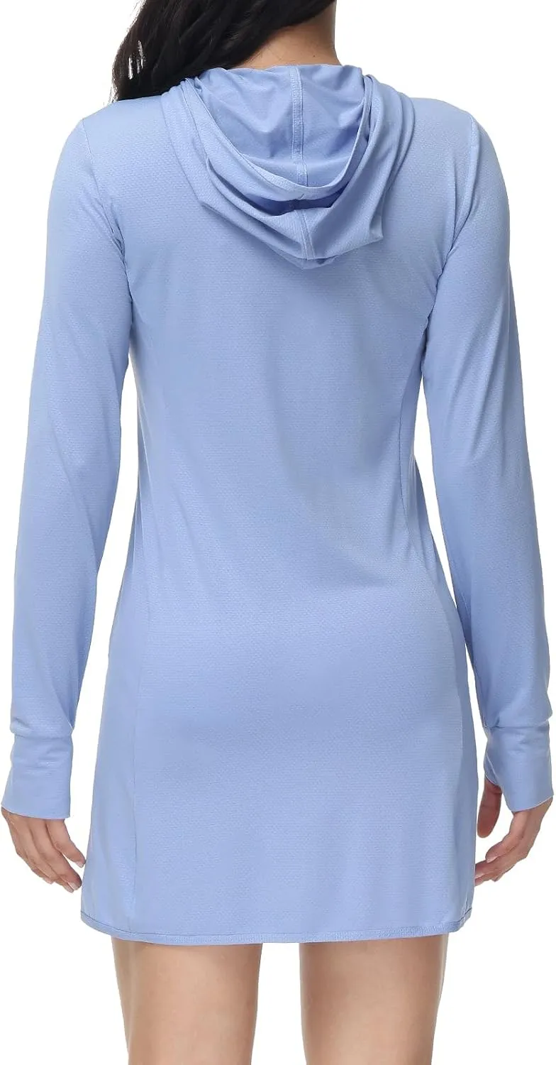 baleaf Women's Long Sleeve Zip Beach Coverup UPF 50  Sun Protection Hooded Cover Up Shirt Dress with Pockets
