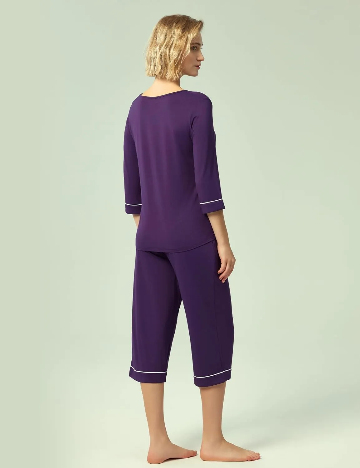 Bamboo Viscose Women's Pajama Sets 3/4 Sleeve Top and Capri Pants 2 Piece Sleep Set