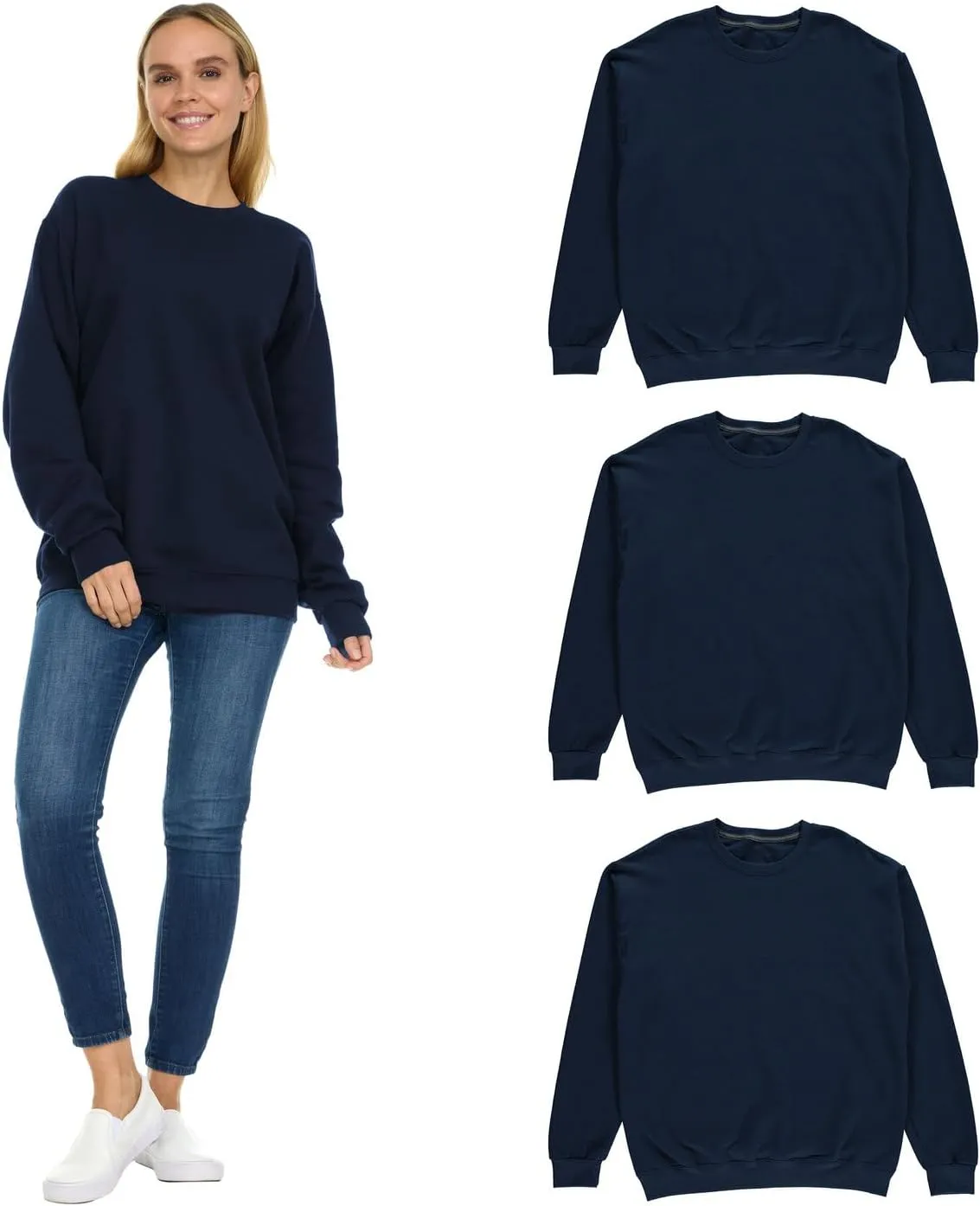 BILLIONHATS 3 Pack Womens Oversized Crew Neck Sweatshirt, Fleece Lined, Bulk Wholesale Sweatshirts