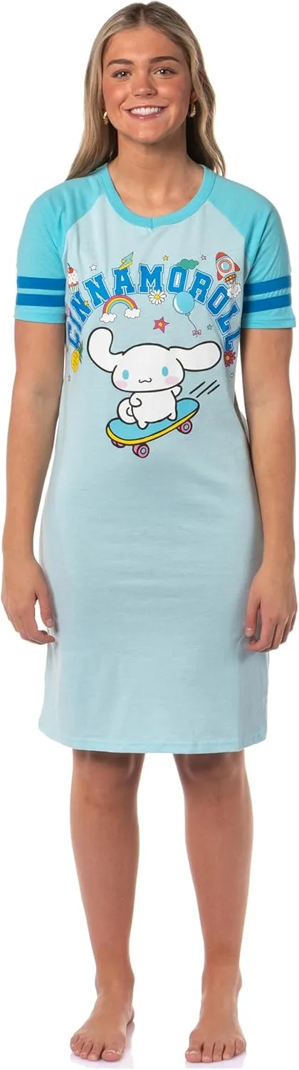 Bioworld Sanrio Hello Kitty and Friends Women's Varsity Pajama Sleep Shirt V-Neck Raglan Nightgown