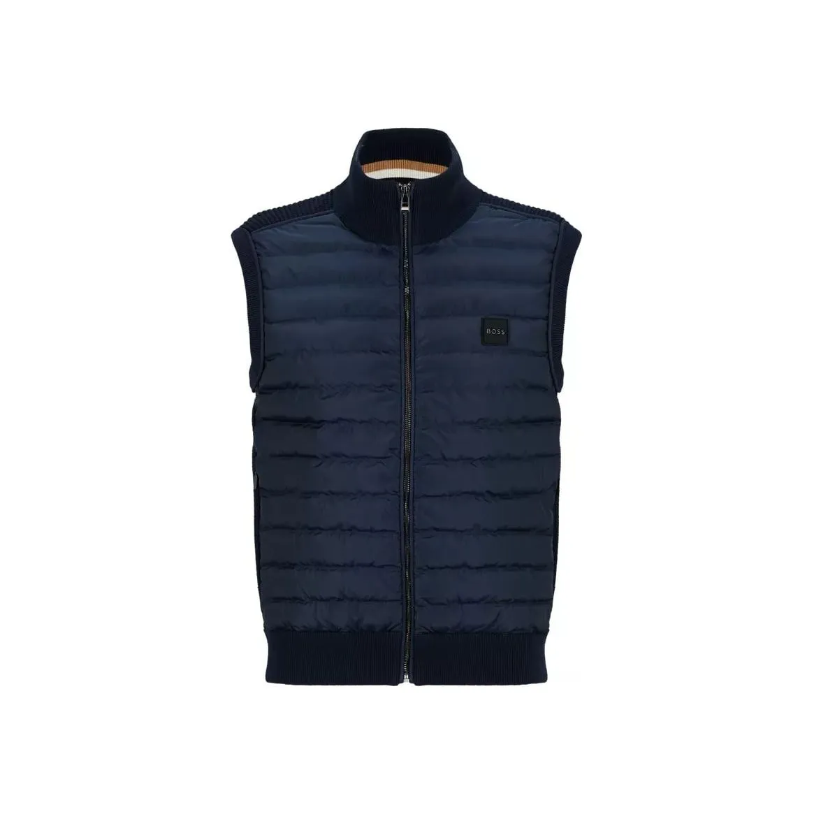 BOSS MIXED-MATERIAL PADDED JACKET WITH LOGO PATCH