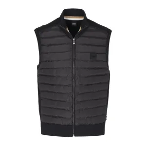 BOSS MIXED-MATERIAL PADDED JACKET WITH LOGO PATCH