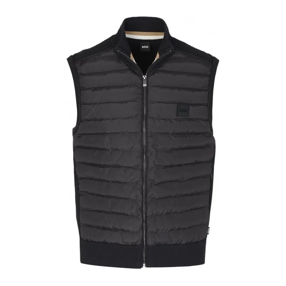 BOSS MIXED-MATERIAL PADDED JACKET WITH LOGO PATCH