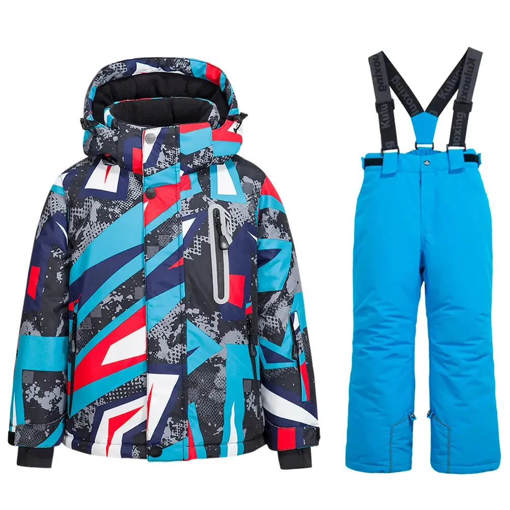 Boys Girls Winter Snow Coat & Snow Pants Printed Warm Outwear