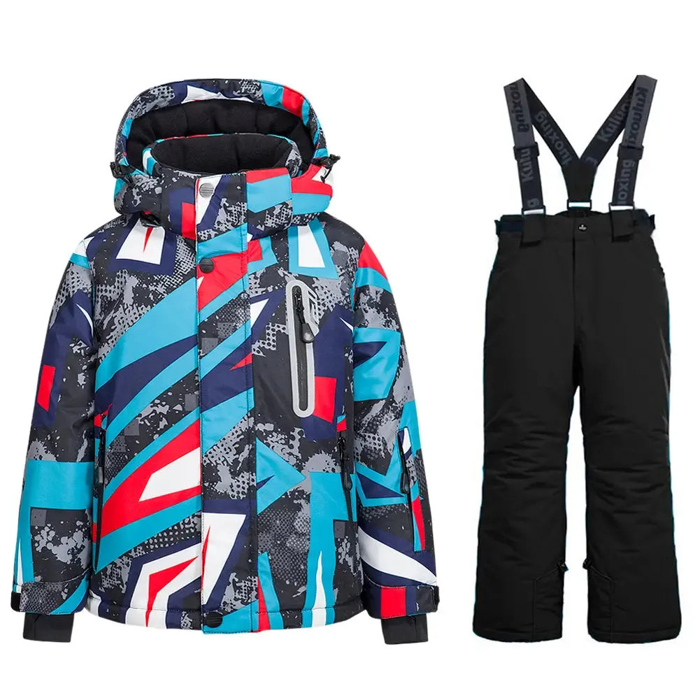 Boys Girls Winter Snow Coat & Snow Pants Printed Warm Outwear