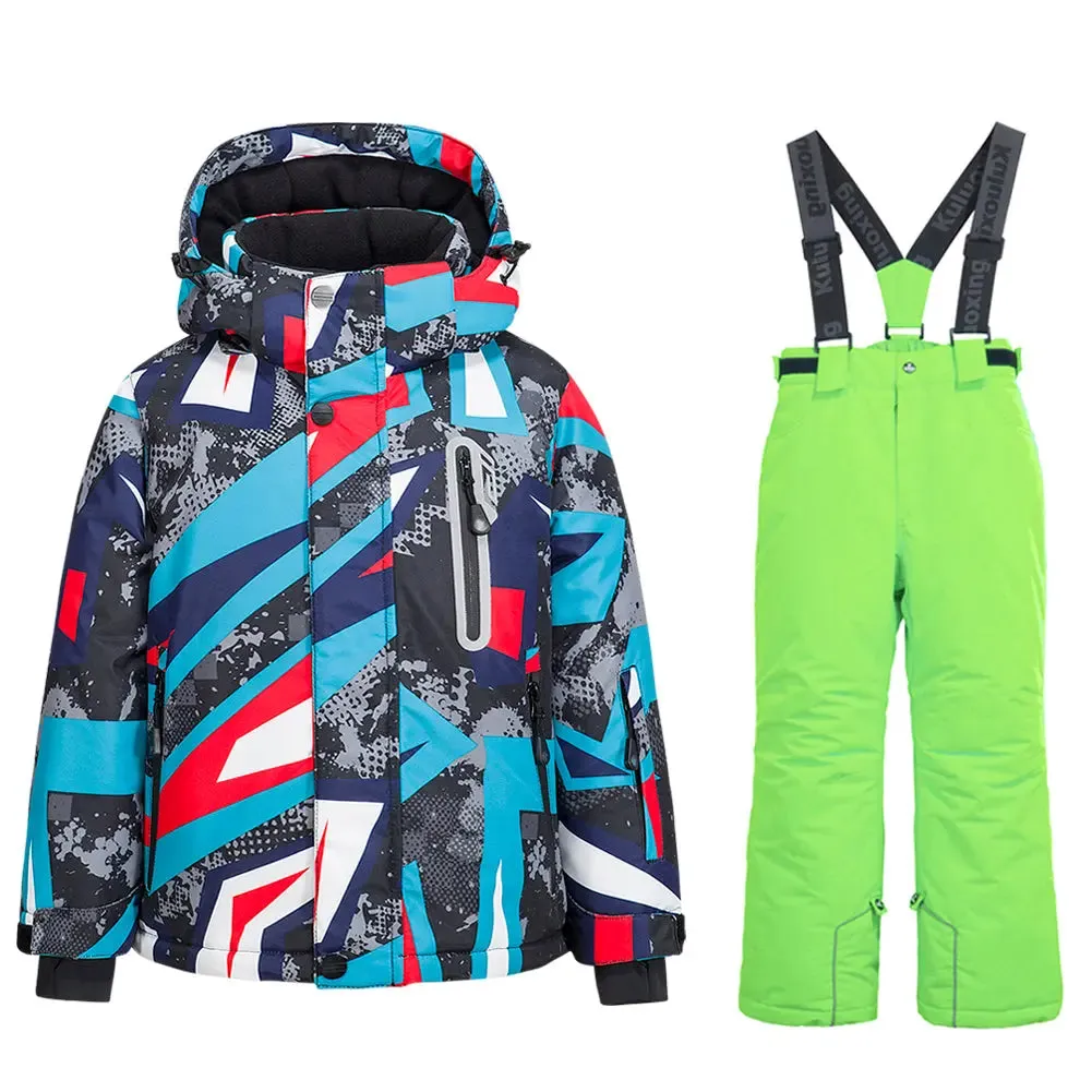 Boys Girls Winter Snow Coat & Snow Pants Printed Warm Outwear