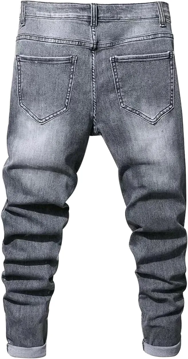 Boy's Skinny Fit Ripped Destroyed Distressed Stretch Slim Jeans Pants