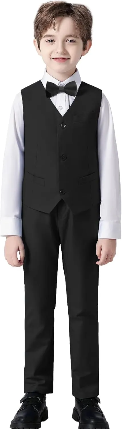 Boys' Suits Formal Slim Fit Tuxedo Boys Vest and Pants Set for Teens Dress Clothes Wedding Outfit with Tie and Bow Tie