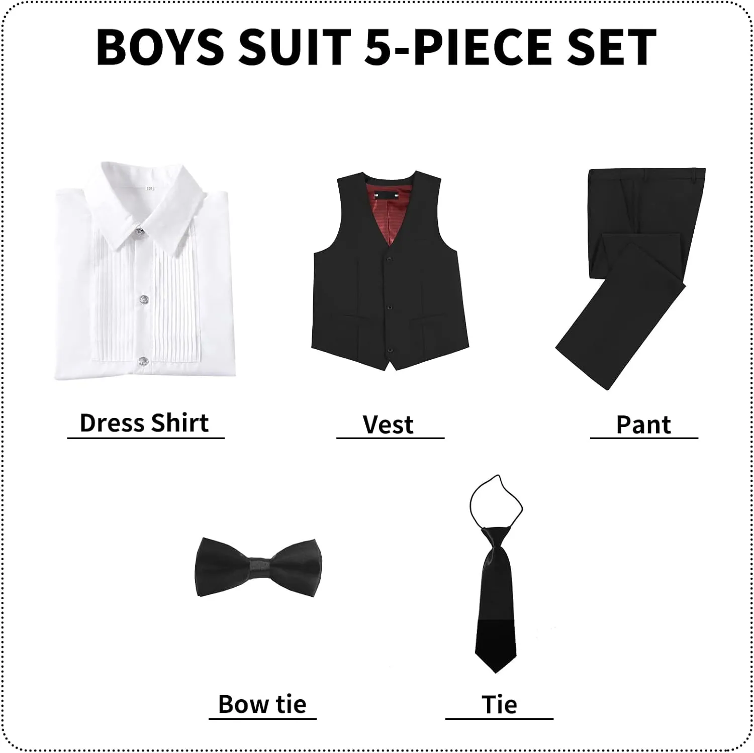 Boys' Suits Formal Slim Fit Tuxedo Boys Vest and Pants Set for Teens Dress Clothes Wedding Outfit with Tie and Bow Tie