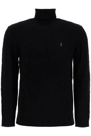 cable-knit wool and cashmere turt 710876836002 POLO BLACK