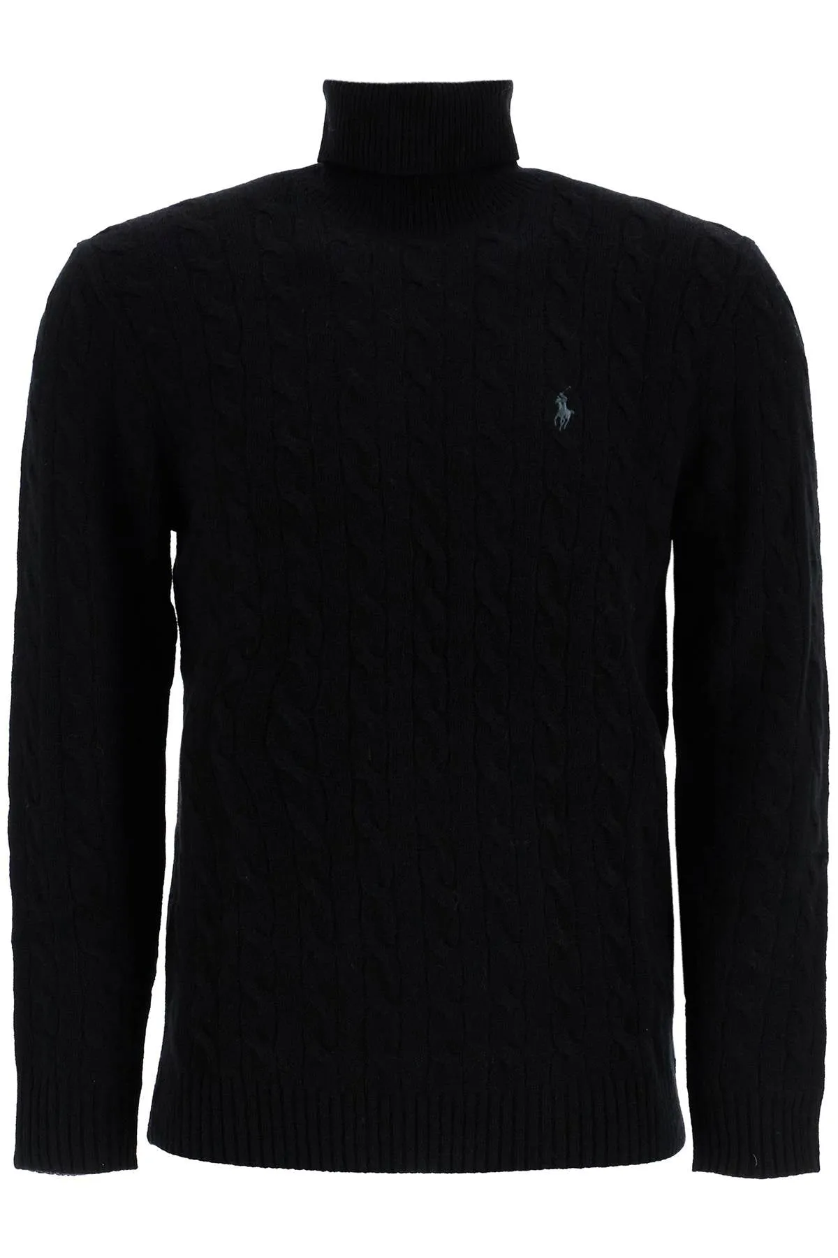 cable-knit wool and cashmere turt 710876836002 POLO BLACK