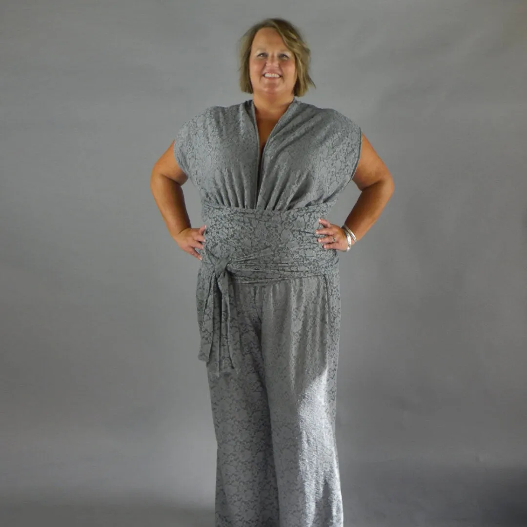 Calista Plus Gray Lace Jumpsuit