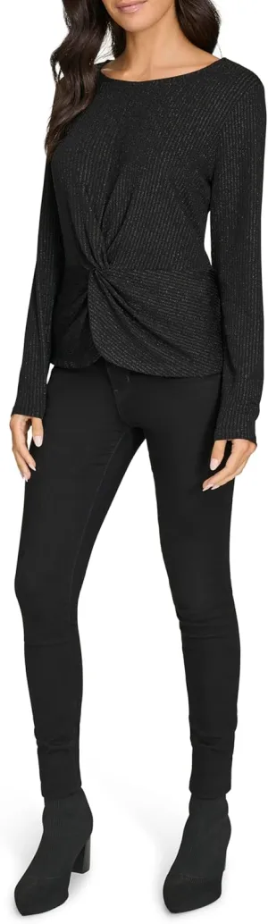 Calvin Klein Women's Twist Front Rib Long Sleeve Top