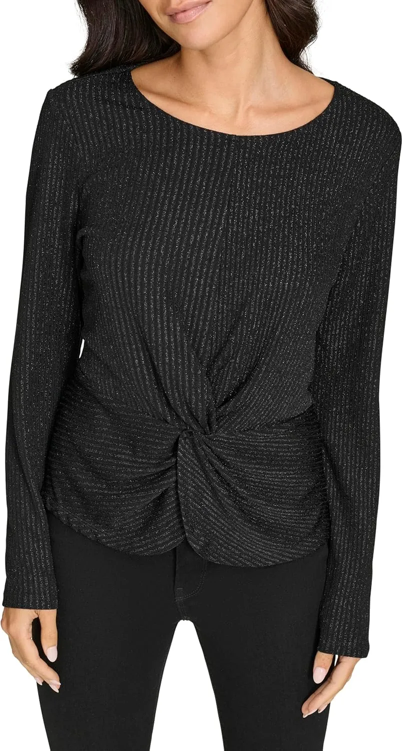 Calvin Klein Women's Twist Front Rib Long Sleeve Top