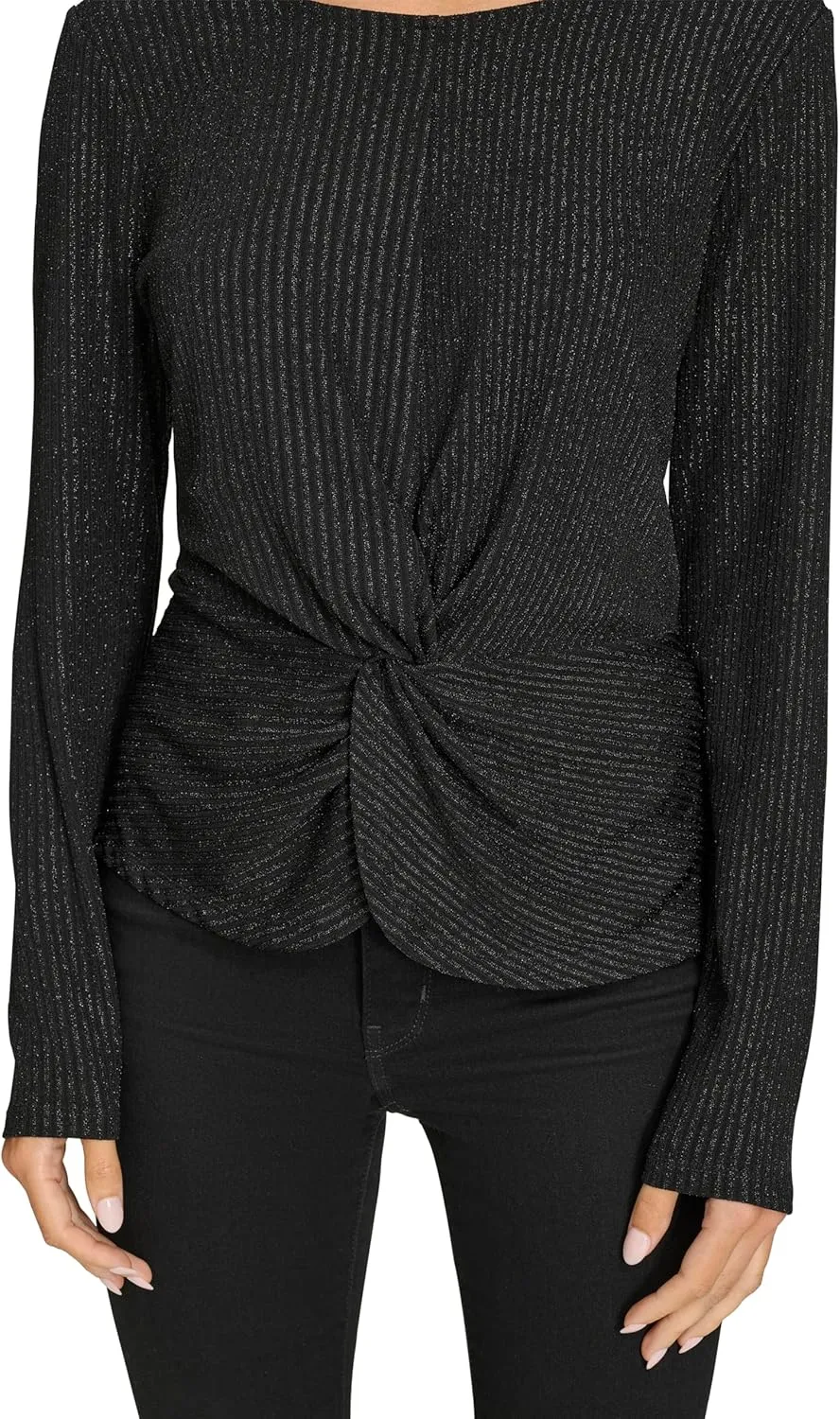 Calvin Klein Women's Twist Front Rib Long Sleeve Top
