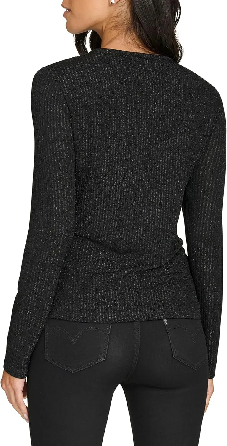 Calvin Klein Women's Twist Front Rib Long Sleeve Top