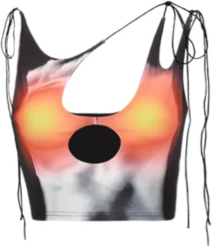 CAPE CLIQUE Womens Sexy Y2K Crop Tops Lace Up Body Print Hollow Out Summer Tie Dye Sleeveless Cami Plunge Tank Top