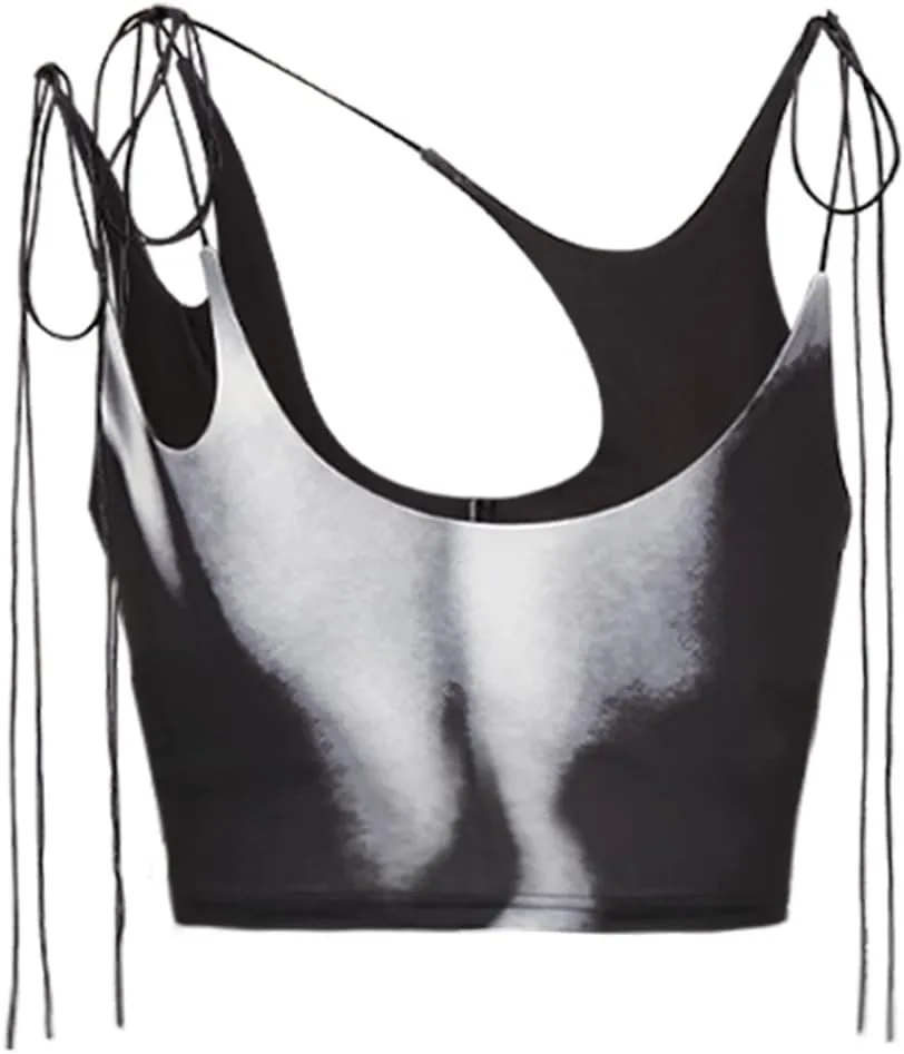 CAPE CLIQUE Womens Sexy Y2K Crop Tops Lace Up Body Print Hollow Out Summer Tie Dye Sleeveless Cami Plunge Tank Top