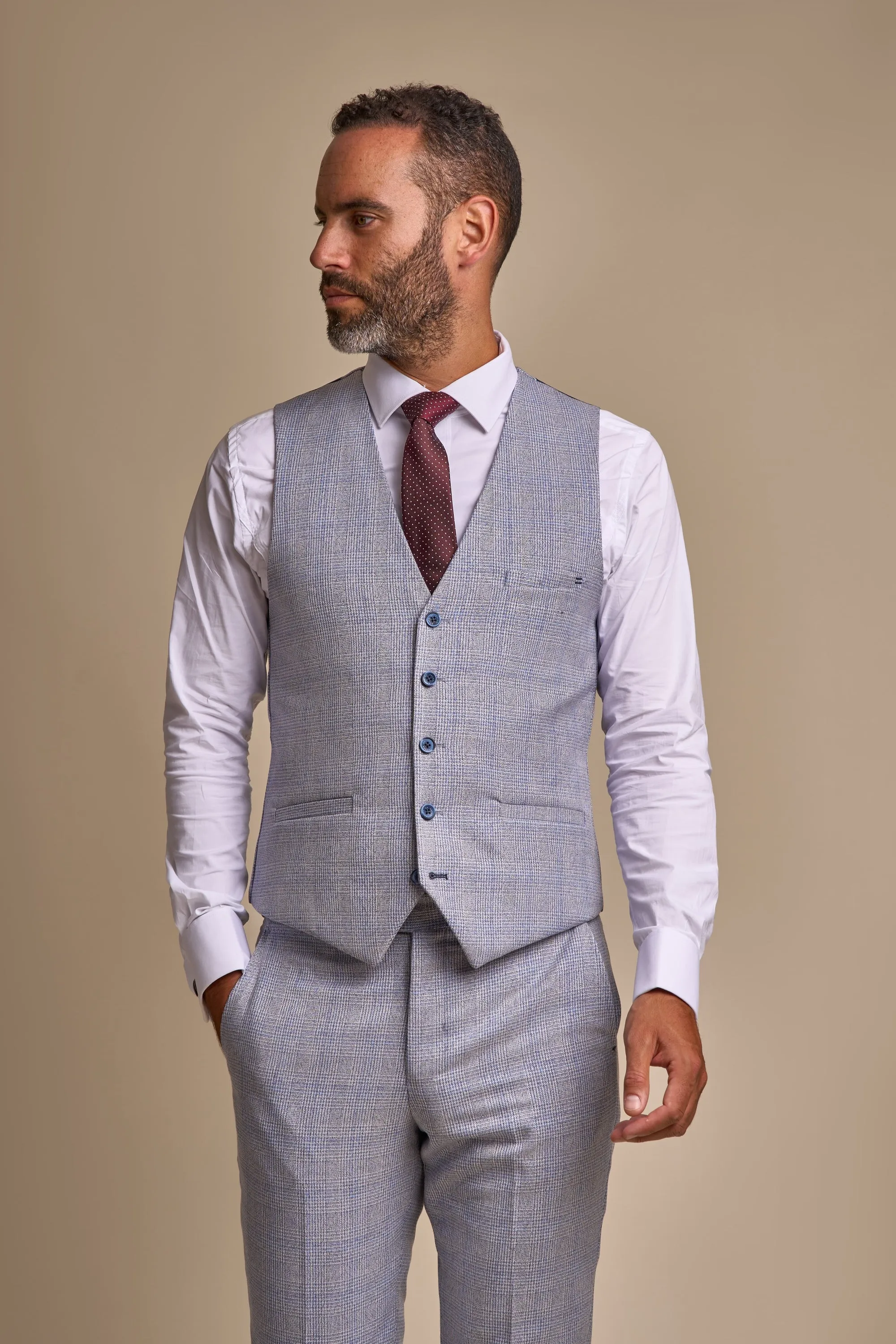 Caridi Sky Regular Check Three Piece Suit
