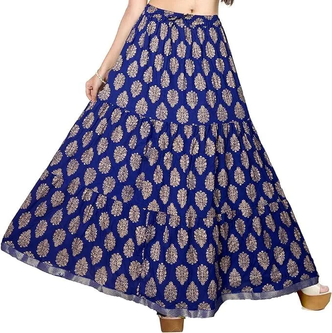 Chandrakala Flowy Long Skirt for Women A Line Casual Beach Party Holiday Maxi Skirts (S113-P)