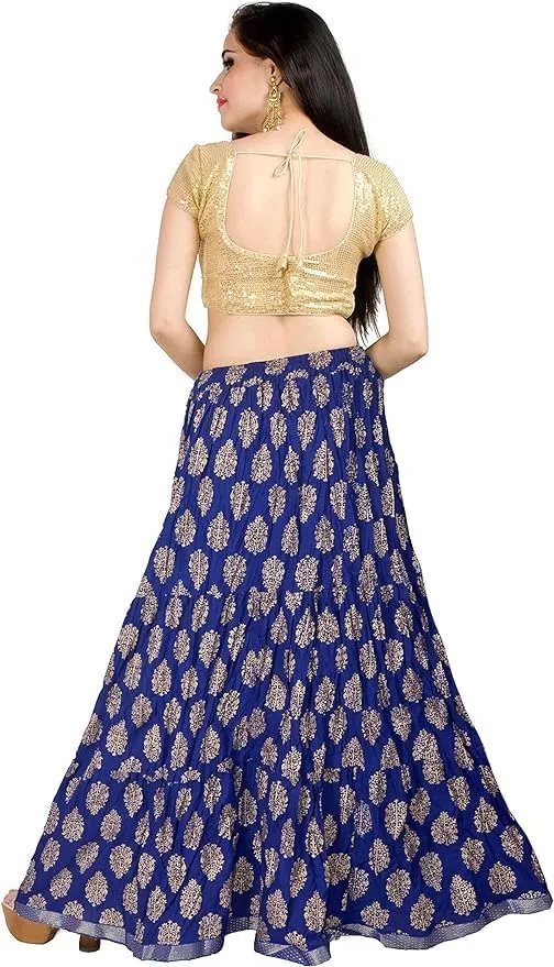 Chandrakala Flowy Long Skirt for Women A Line Casual Beach Party Holiday Maxi Skirts (S113-P)