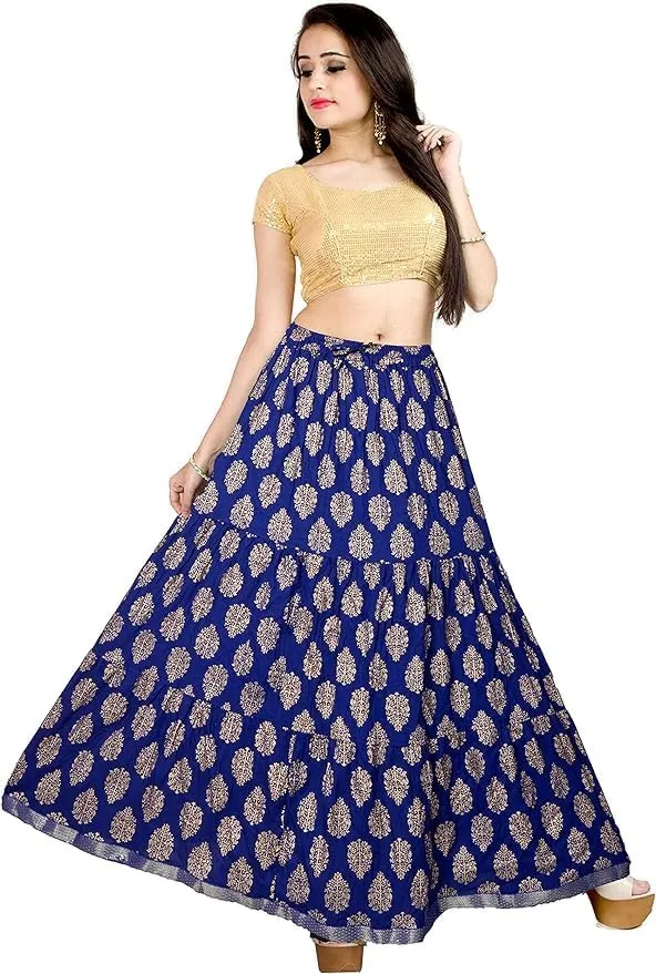 Chandrakala Flowy Long Skirt for Women A Line Casual Beach Party Holiday Maxi Skirts (S113-P)