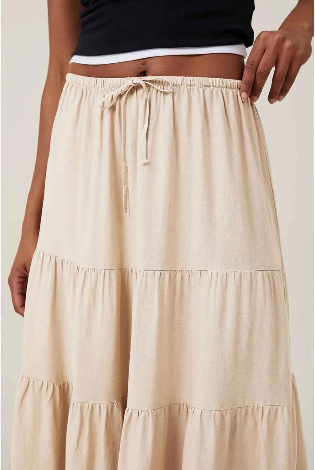 CHARTOU Women's Boho Cotton Tiered Maxi Skirt Elastic Waist Drawstring A Line Long Skirts Summer Beach Skirt
