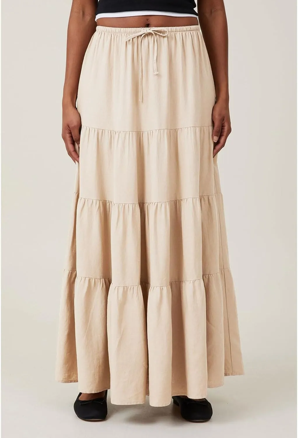 CHARTOU Women's Boho Cotton Tiered Maxi Skirt Elastic Waist Drawstring A Line Long Skirts Summer Beach Skirt