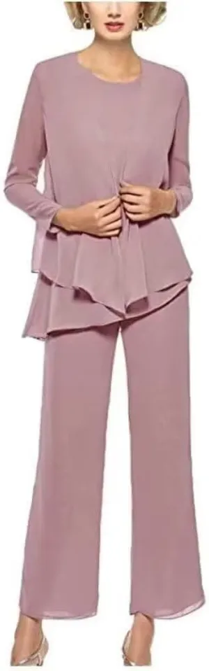 Chiffon 3Pcs Mother of The Bride Pant Suits for Women Wedding Pant Suits for Women Dressy Elegant