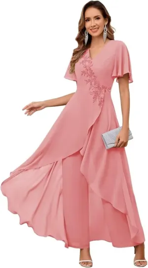 Chiffon Mother of The Bride Pant Suits for Wedding Guest Dresses Formal Outfit Womens Jumpsuit