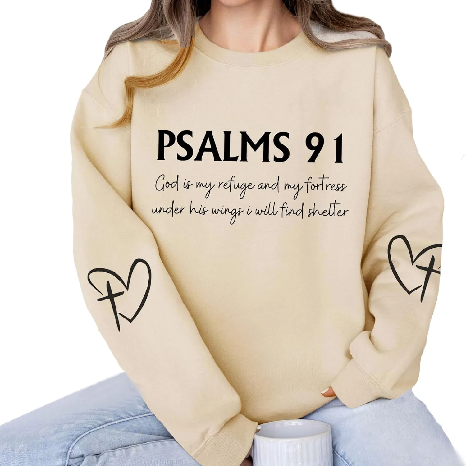 Christian Sweatshirts for Women Psalms 91 Sweatshirt Faith Bible Verse Long Sleeve Religious Graphic Pullover Tops