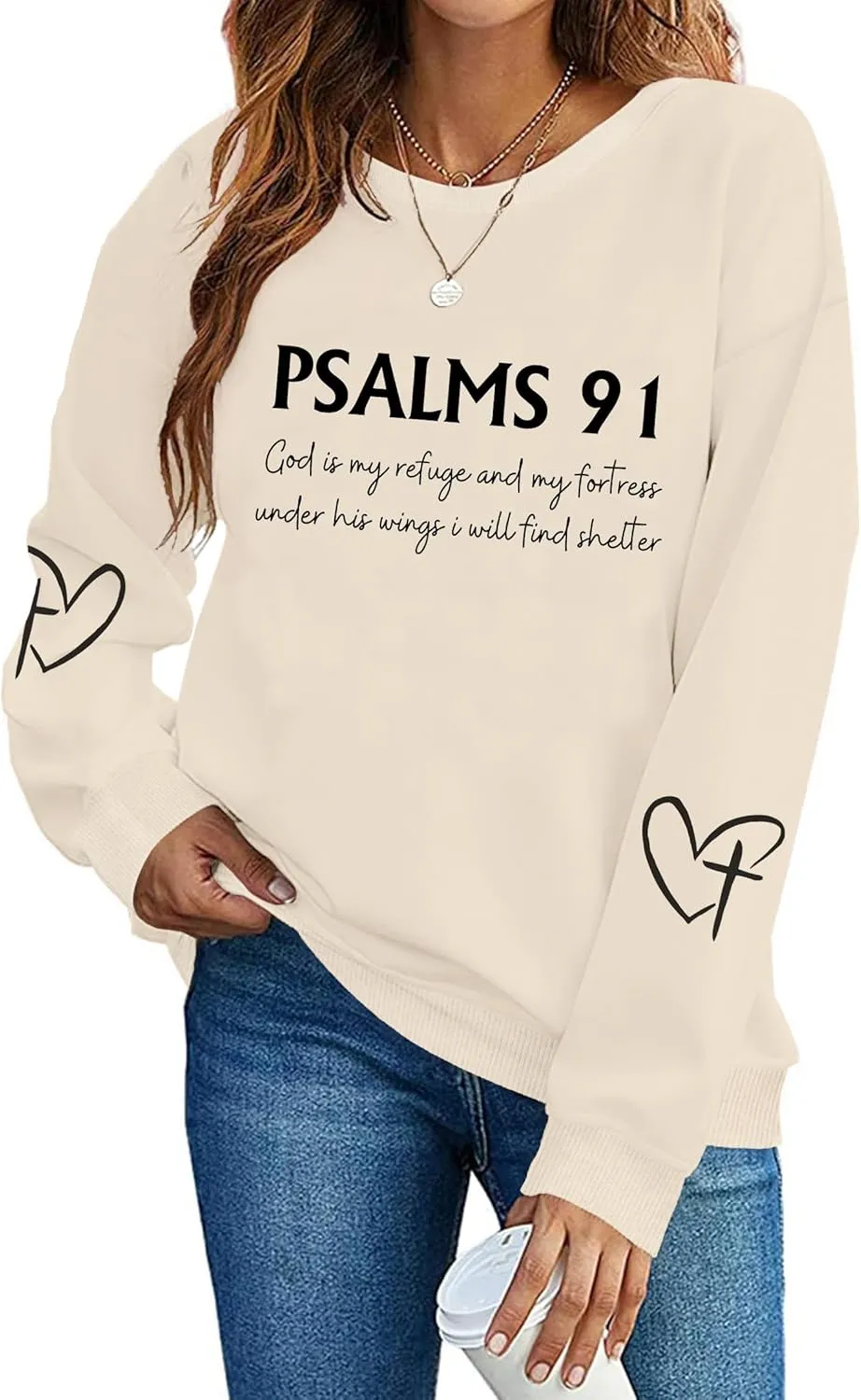 Christian Sweatshirts for Women Psalms 91 Sweatshirt Faith Bible Verse Long Sleeve Religious Graphic Pullover Tops