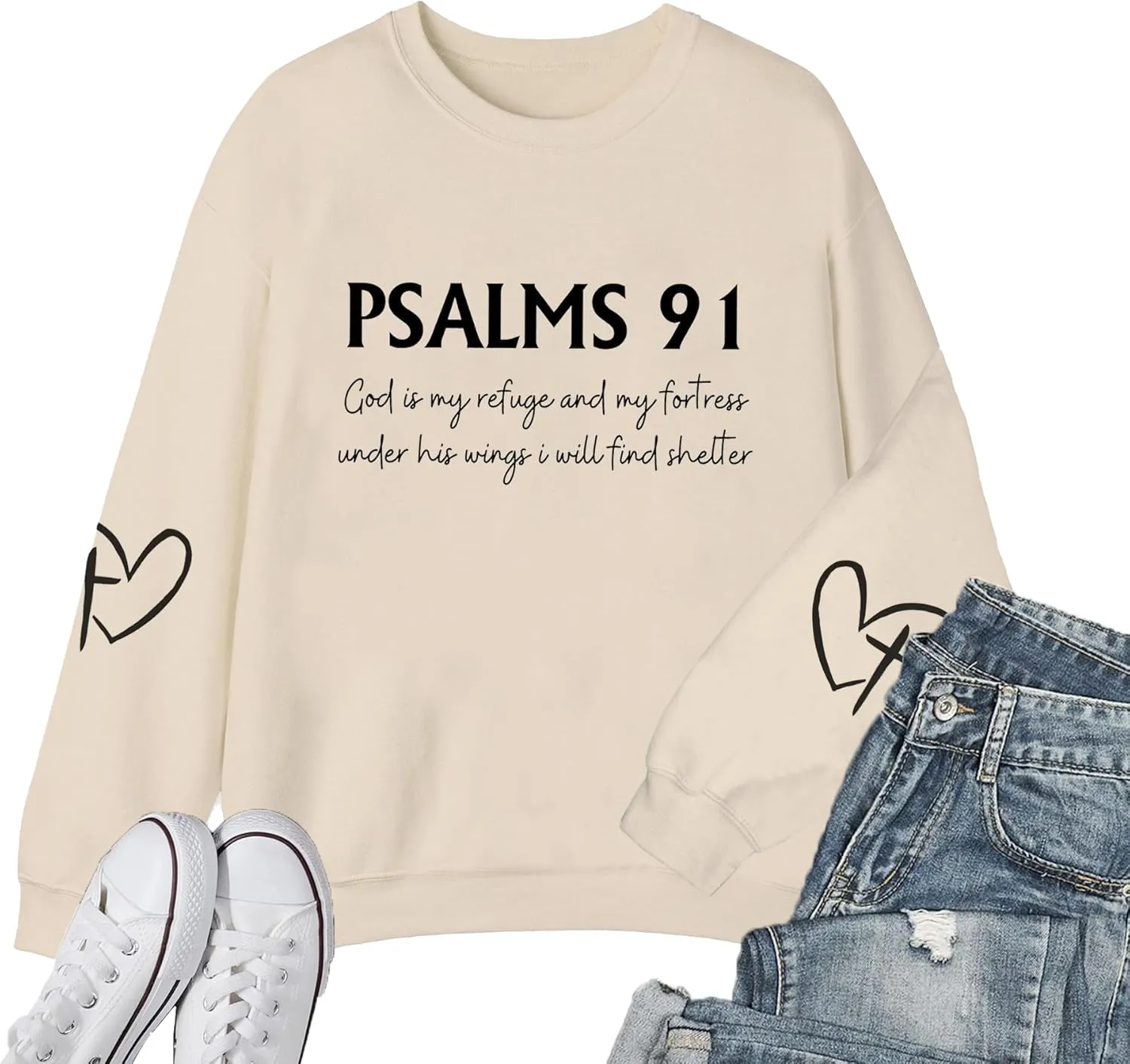 Christian Sweatshirts for Women Psalms 91 Sweatshirt Faith Bible Verse Long Sleeve Religious Graphic Pullover Tops