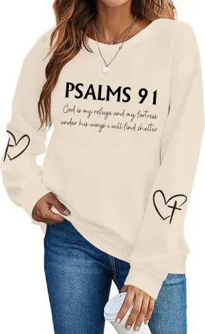 Christian Sweatshirts for Women Psalms 91 Sweatshirt Faith Bible Verse Long Sleeve Religious Graphic Pullover Tops