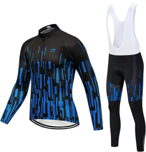 Coconut Ropamo CR Men's Cycling Clothing Set Long Sleeve Cycling Jersey Zipper Pocket Bike Outfit Cycling Bib Pants 3D Padded
