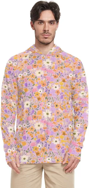 Colorful Floral Pattern Watercolor Sun Protection Hoodies Long Sleeve UPF 50 Mens Sun Shirt Quick-Dry Rash Guard UV Shirts Adult Rash Guards playeras manga larga para hombre trabajo