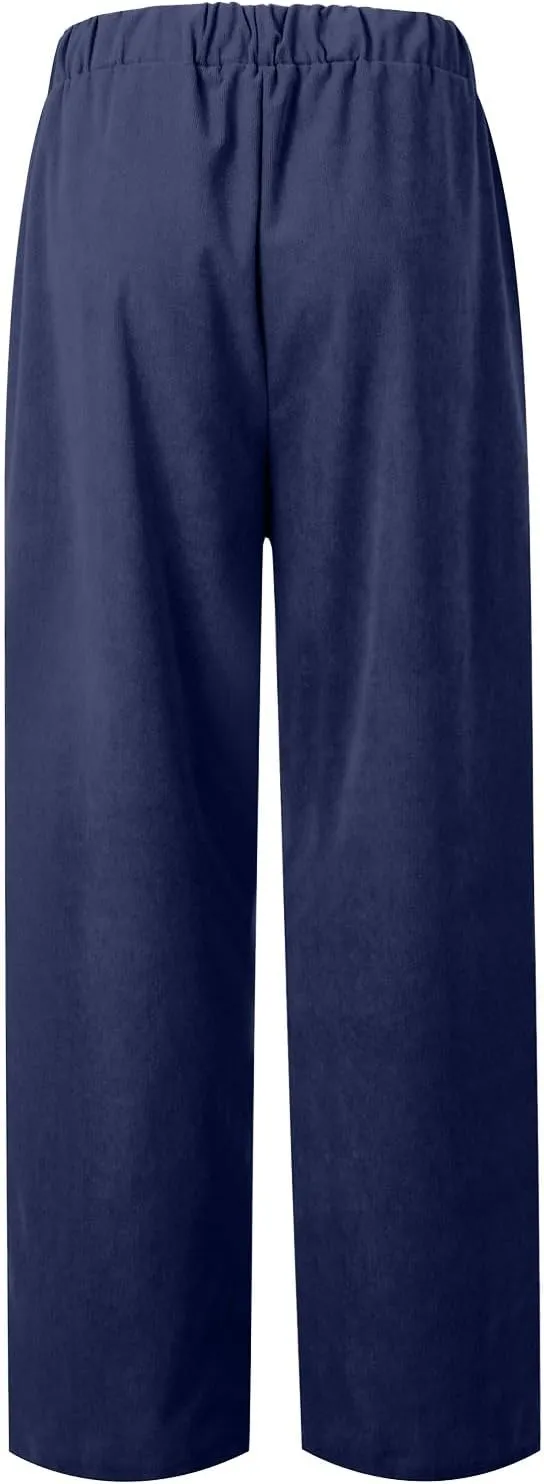Corduroy Pants Women High Waisted Straight Leg Athletic Works Pants Casual Elastic Ladies Fall Trousers with Pockets