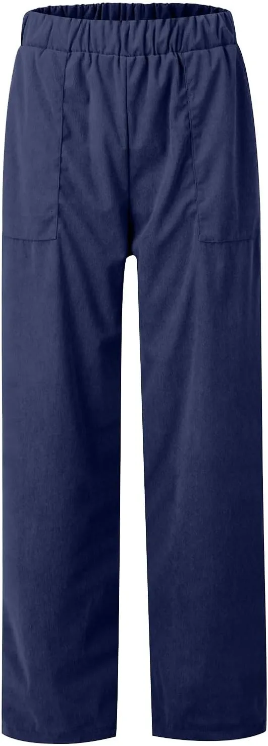 Corduroy Pants Women High Waisted Straight Leg Athletic Works Pants Casual Elastic Ladies Fall Trousers with Pockets