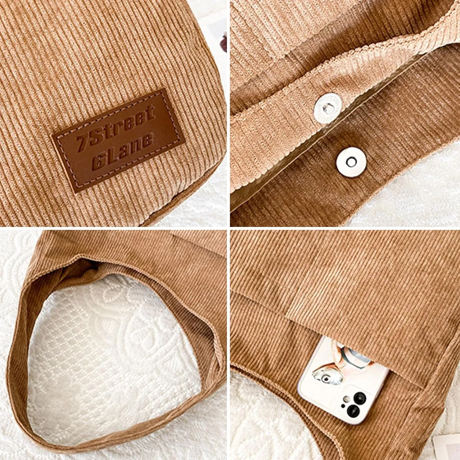 Corduroy Tote Bag for Women, Small Hobo Purse Corduroy Shoulder Bag for Work Travel