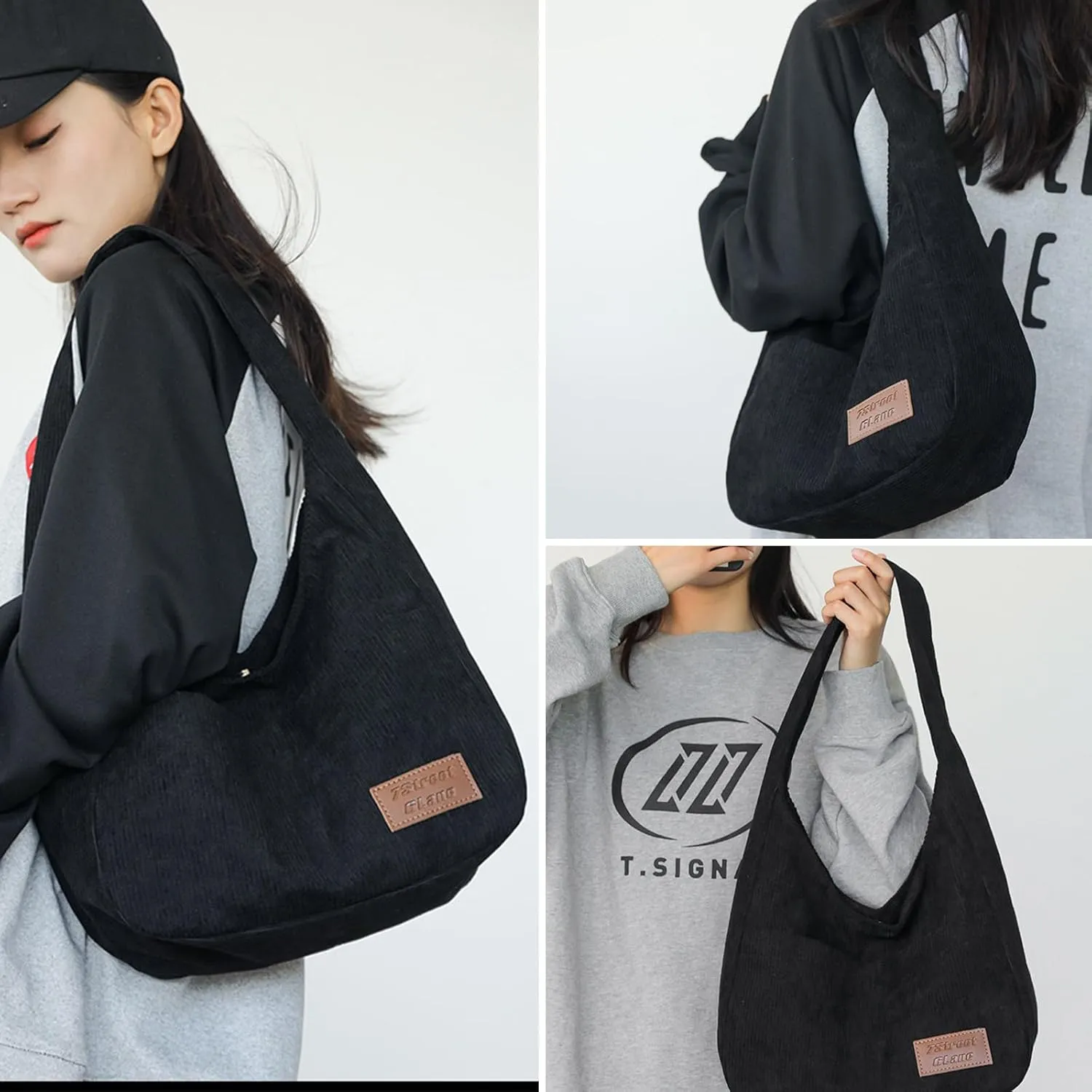 Corduroy Tote Bag for Women, Small Hobo Purse Corduroy Shoulder Bag for Work Travel