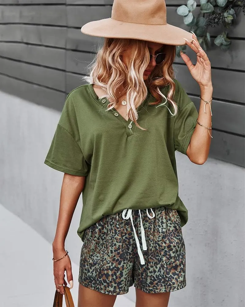 CORSKI Women's Short Sleeve Sweatsuit Sets Lounge 2 Piece V Neck Tracksuit Casual Loose Fit Outfits